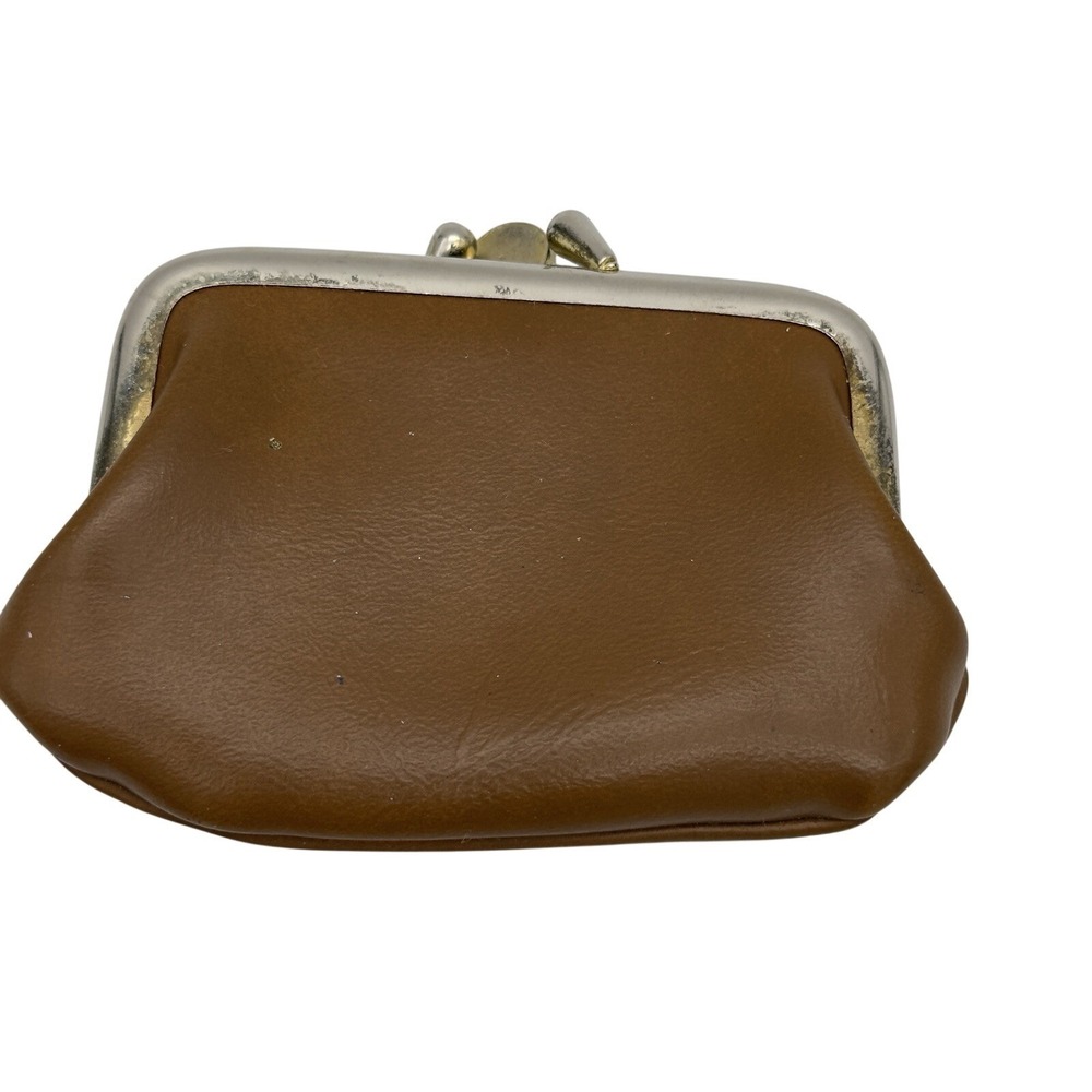 Vtg Leather Kiss Lock Clasp 2 Compartment Coin Change Purse Prop Grannycore